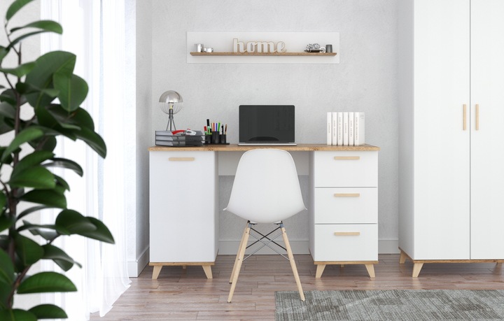 Biurko BIAŁE 138CM 3 Szuflady dla dziecka Stolik Skandynawski półki