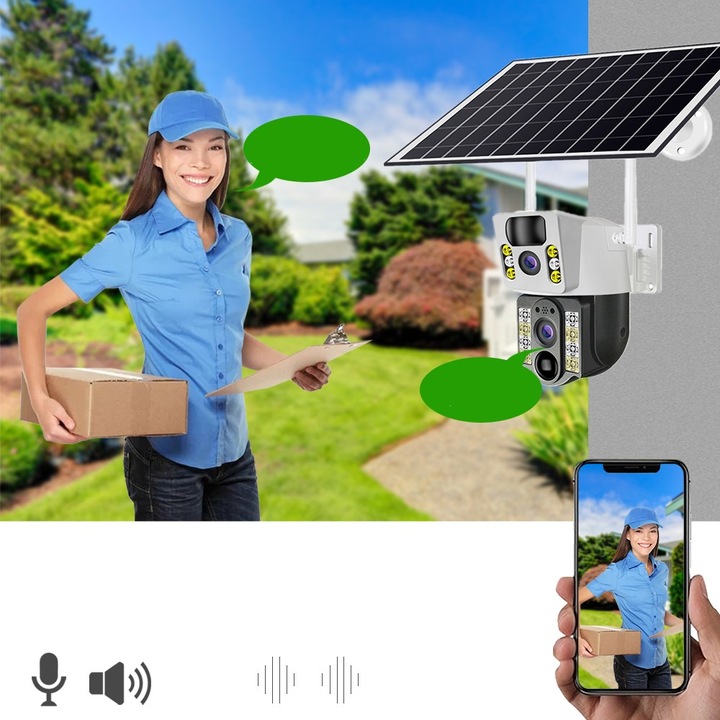 ZEWNĘTRZNA KAMERA SOLARNA TYP-C DWA OBIEKTYWY 8MPx NA KARTE SIM 4G LTE ZOOM