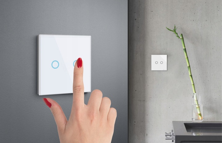 WŁĄCZNIK WYŁĄCZNIK ŚWIATŁA SZKLANY DOTYKOWY PODWÓJNY BIAŁY SZKŁO BIAŁE