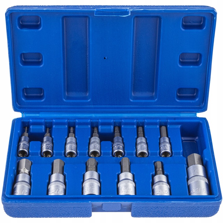 KLUCZE NASADOWE NASADKI CALOWE HEX SAE 1/4 3/8 1/2 13 ELEMENTÓW