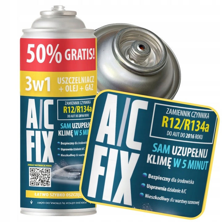 AC FIX CZYNNIK KLIMATYZACJI 3w1 Uszczelniacz Olej Gaz R134a 235g
