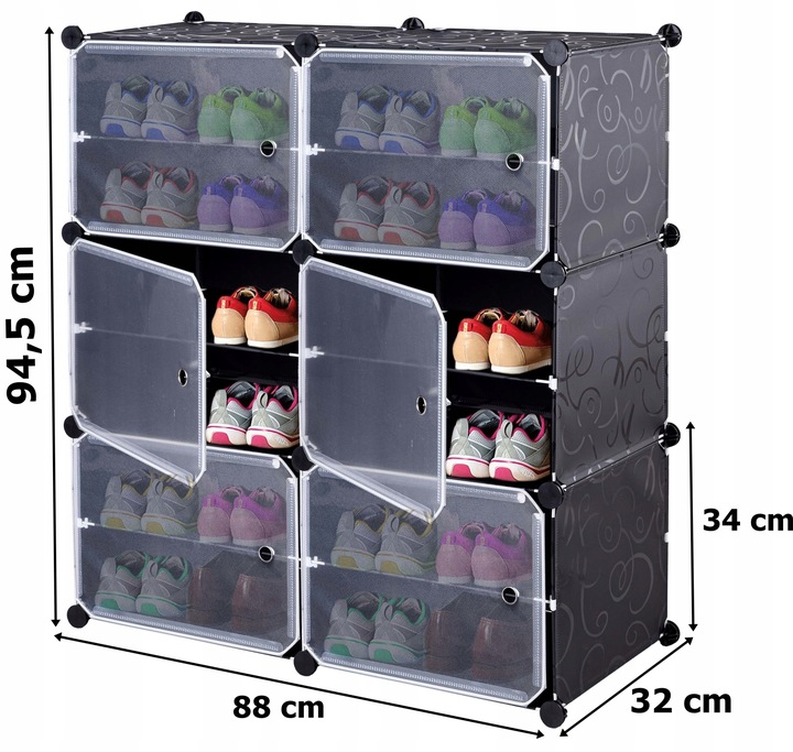 SZAFKA NA BUTY OBUWIE CZARNA MODUŁOWA REGAŁ STOJAK PÓŁKI ORGANIZER