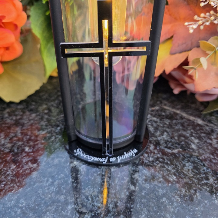 ZNICZ SOLARNY LED LAMPION NA GRÓB STATUETKA NA CMENTARZ Z KRZYŻEM