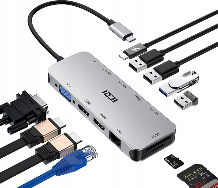 Wielofunkcyjna Stacja dokująca do dwóch monitorów z HDMI USB-C i ładowaniem