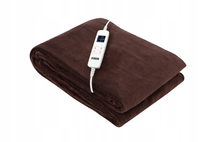 NOVEEN BRĄZOWY DUŻY KOC ELEKTRYCZNY 180x130cm MATA GRZEWCZA ZEGAR Z PILOTEM