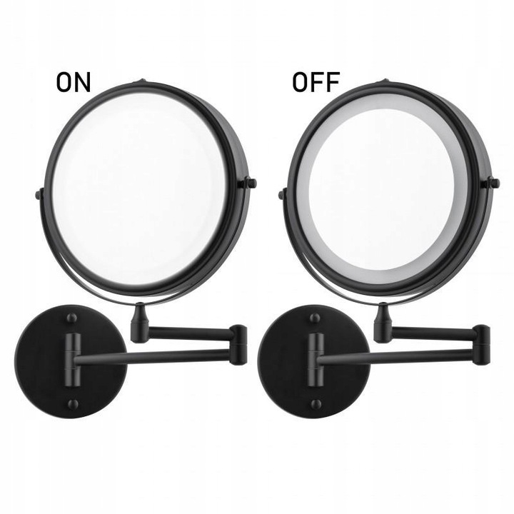 Lusterko kosmetyczne ścienne powiększające do makijażu czarne podświetlane