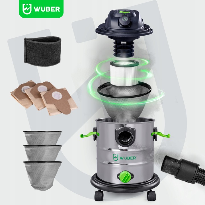 ODKURZACZ PRZEMYSŁOWY WARSZTATOWY MOKRO SUCHO HEPA POPIÓŁ GIPS MOCNY