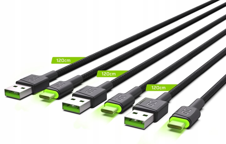 Zestaw 3x Kabel GC Ray USB - USB-C 120cm LED Quick Charge 3.0