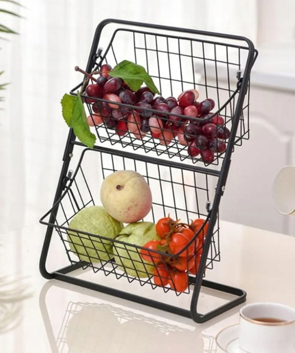 Koszyk Piętrowy Dwupoziomowy na Owoce Warzywa Czarny Organizer do