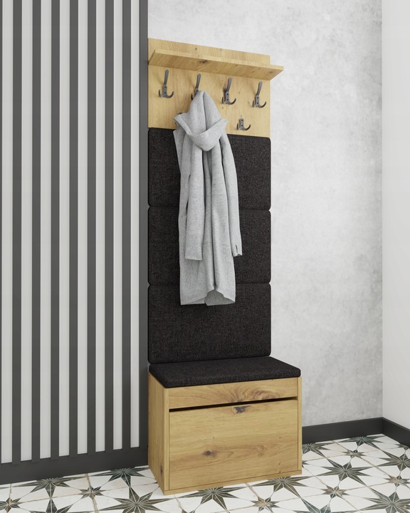 Schowek na buty z SIEDZISKIEM szafka pufa wieszak ARTISAN + Panel