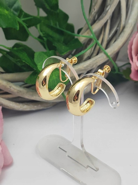 Klipsy do uszu gładkie koła - Francja nowość ślub złote cudo c77