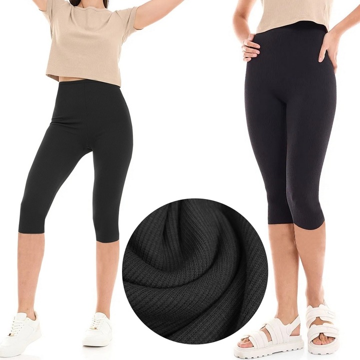 LEGGINSY BAWEŁNIANE KOLARKI getry RYBACZKI 3/4 PRĄŻKOWANE KRYJĄCE - XL/XXL