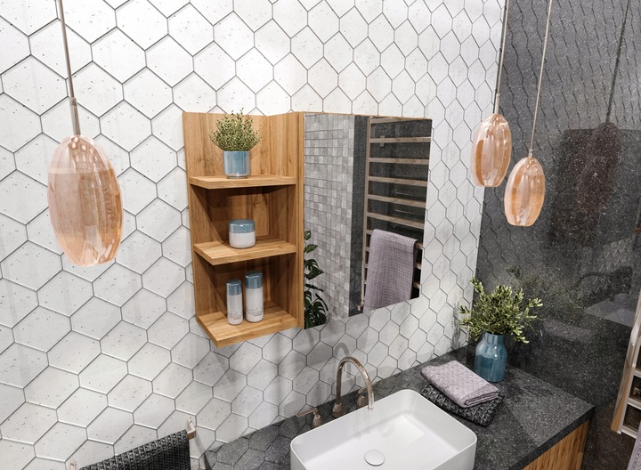 Szafka łazienkowa regał łazienkowy półki lustro wisząca dąb Wotan