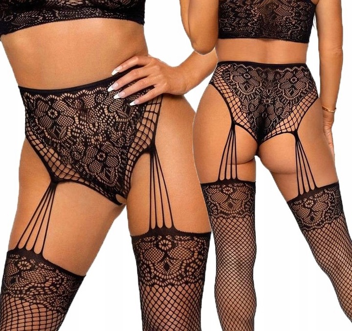 Sexy bielizna erotyczna otwarte MAJTKI + POŃCZOCHY rajstopy otwarte dziurka