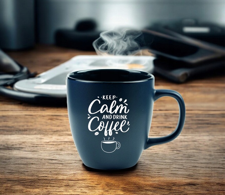 B.DUŻY KUBEK GRANATOWY MATOWY Z WŁASNYM NADRUKIEM DO KAWY NA PREZENT GRAWER