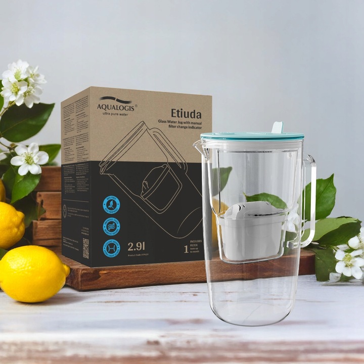 DZBANEK FILTRUJĄCY SZKLANY FILTRY DO WODY Etiuda AQUALOGIS + 3 wkłady