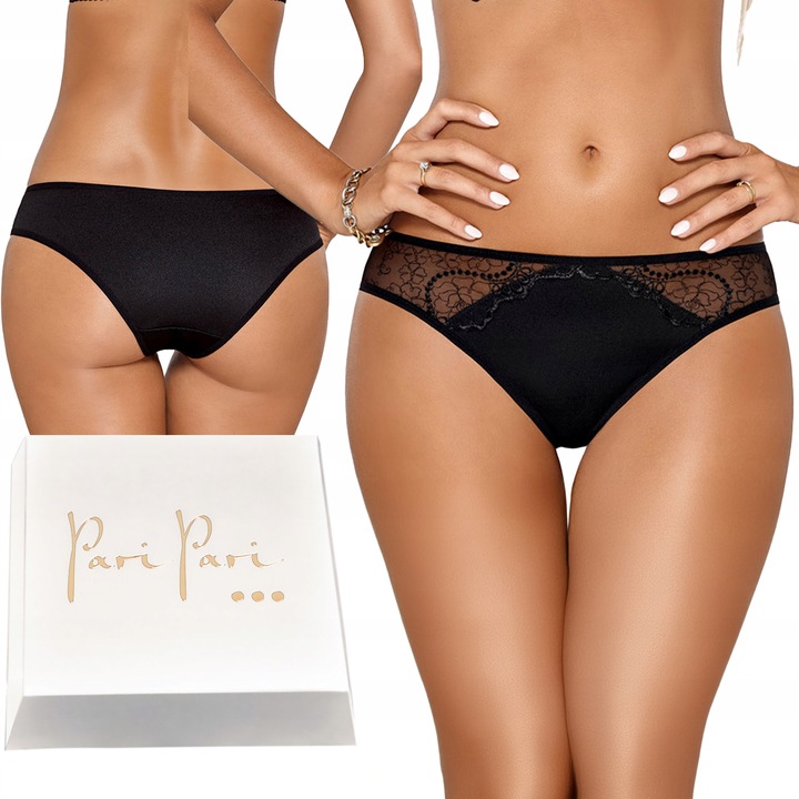 Figi Majtki z Koronką z Mikrofibrą Dopasowane Zjawiskowe Czarne XXL