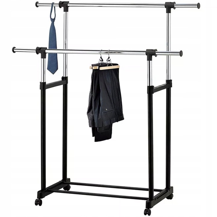 PODWÓJNY WIESZAK METALOWY TELESKOPOWY REGULOWANY SZAFA NA UBRANIA