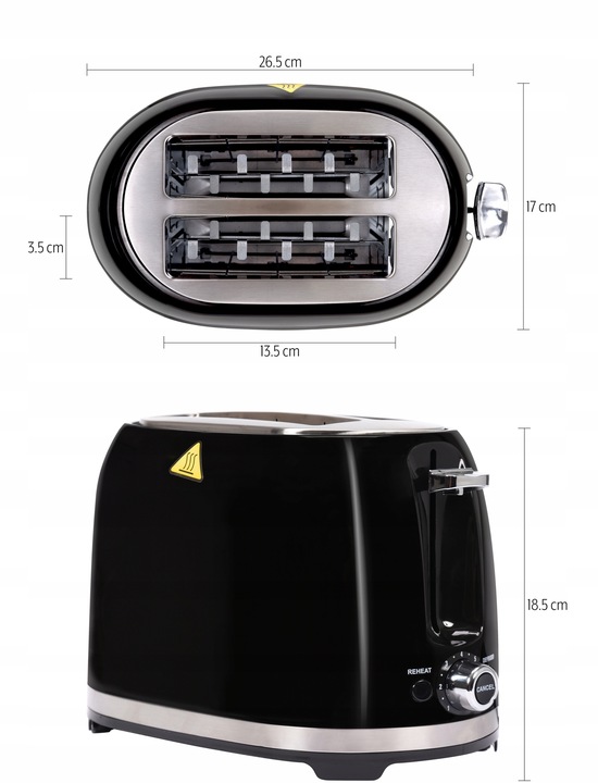 TOSTER DO KANAPEK 7 POZIOMÓW OPIEKANIA 850W 2 KROMKI FUNKCJA