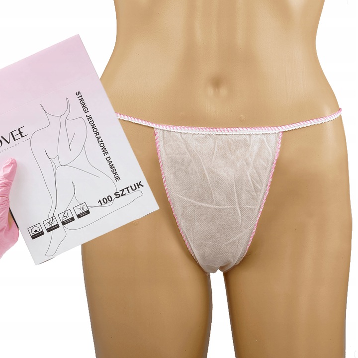 Włókninowe Stringi Majtki Jednorazowe Białe Damskie Masażu Zabiegów 100szt.