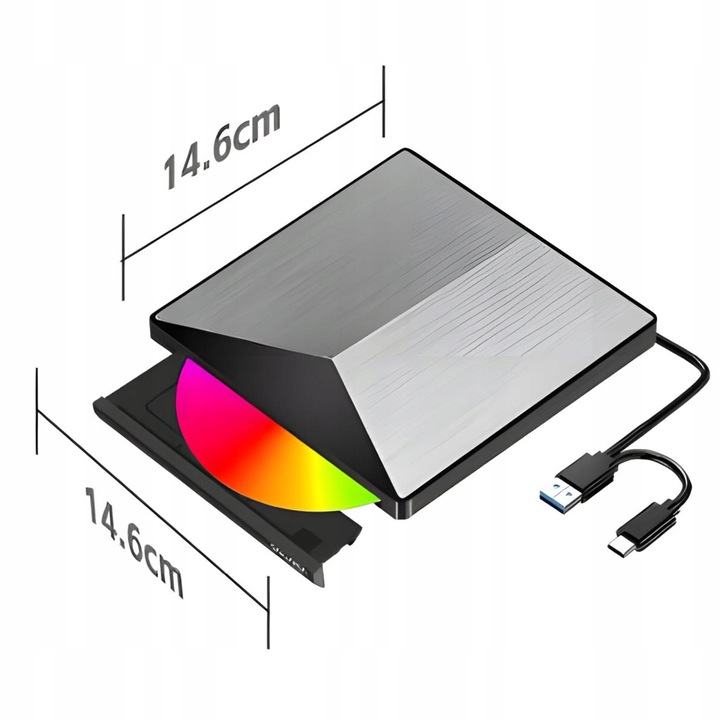 Napęd Zewnętrzny DVD Odtwarzacz CD USB-C 3.0 Nagrywarka do Laptopa USB 2w1