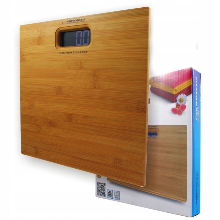 WAGA BAMBUSOWA ELEKTRONICZNA ŁAZIENKOWA do 180 kg LCD CYFROWA CZUJNIKI
