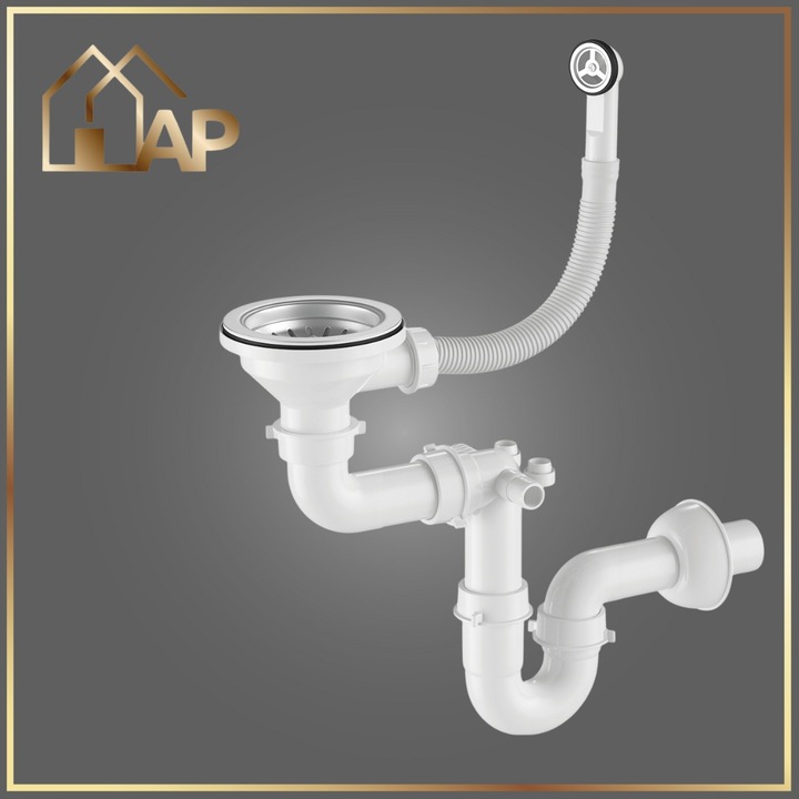 SYFON PRZYŚCIENNY do Zlewu Odpływ CHROM Jednokomorowy z Przelewem