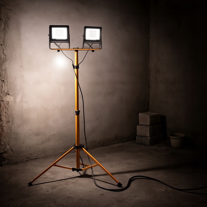 Halogen LED Statyw Budowlany Naświetlacz 2X 60W Zestaw Stojak RIWALL