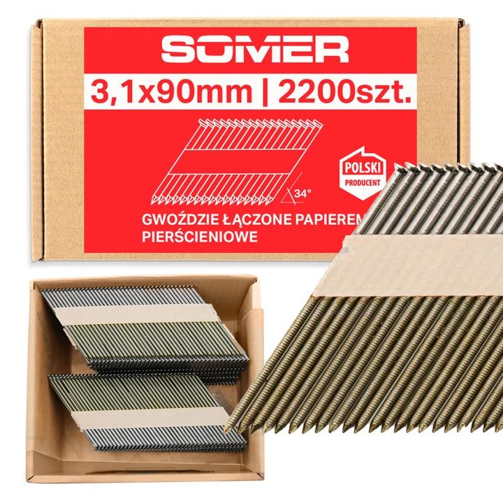 GWOŹDZIE DO GWOŹDZIARKI ŁĄCZONE PIERŚCIENIOWE 3,1X90MM 2200 SZTUK