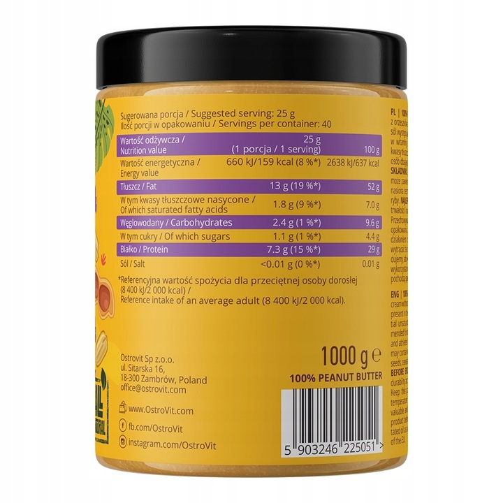 OstroVit Peanut Butter 3 x 1000 g MASŁO ORZECHOWE CRUNCHY