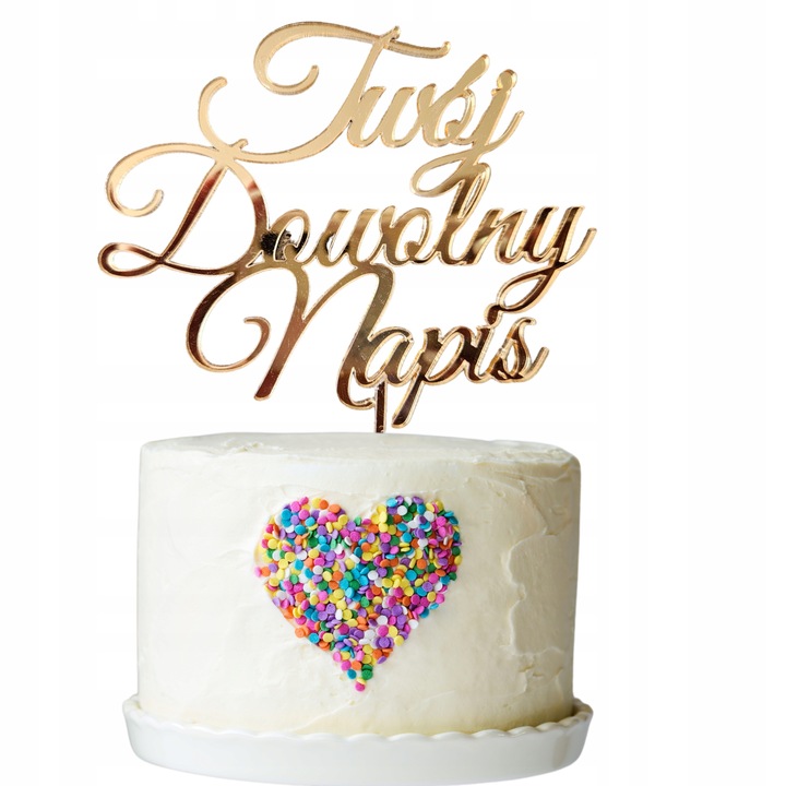 TOPPER NA TORT dekoracja LUSTRZANE ODBICIE ZŁOTY PLEXI dowolny tekst