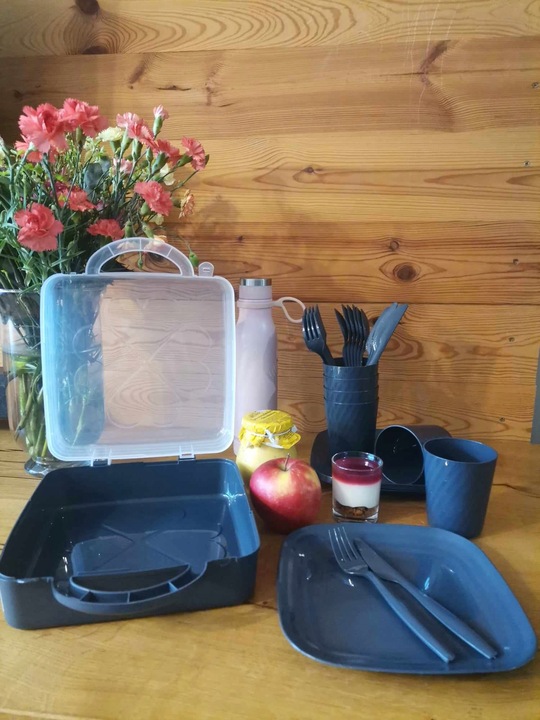 ZESTAW PIKNIKOWY 32 ELEMENTY KUBKI SZTUĆCE POJEMNIK PRZENOŚNY