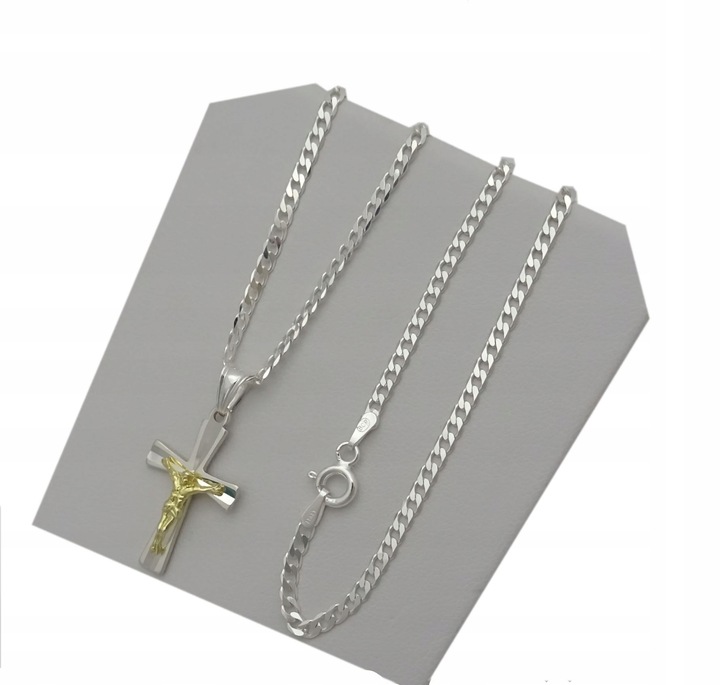 ŁAŃCUSZEK SREBRNY 925 PANCERKA 50 CM KRZYŻYK MĘSKI