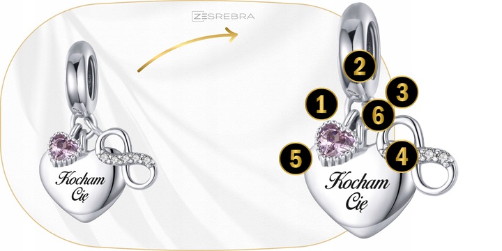 CHARMS SERCE srebro 925 NIESKOŃCZONOŚĆ GRAWER charms nieskończoność pr S925