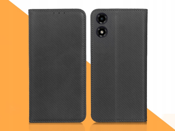 ETUI Z KLAPKĄ DO Motorola Moto G04 / G24 / E14 CZARNE ZAMYKANE + SZKŁO 9H