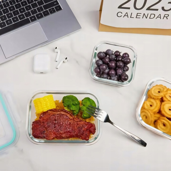 4x LUNCHBOX POJEMNIK SZKLANY NA ŻYWNOŚĆ ŻAROODPORNE POJEMNIKI Z