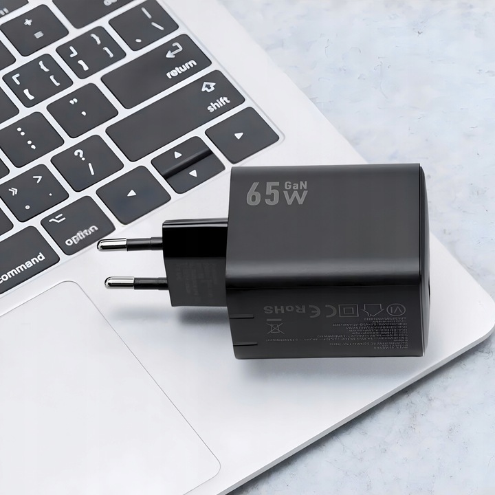 ŁADOWARKA SIECIOWA SZYBKA 65W GaN USB 2x USB-C PD QC 4.0 MOCNA UNIWERSALNA