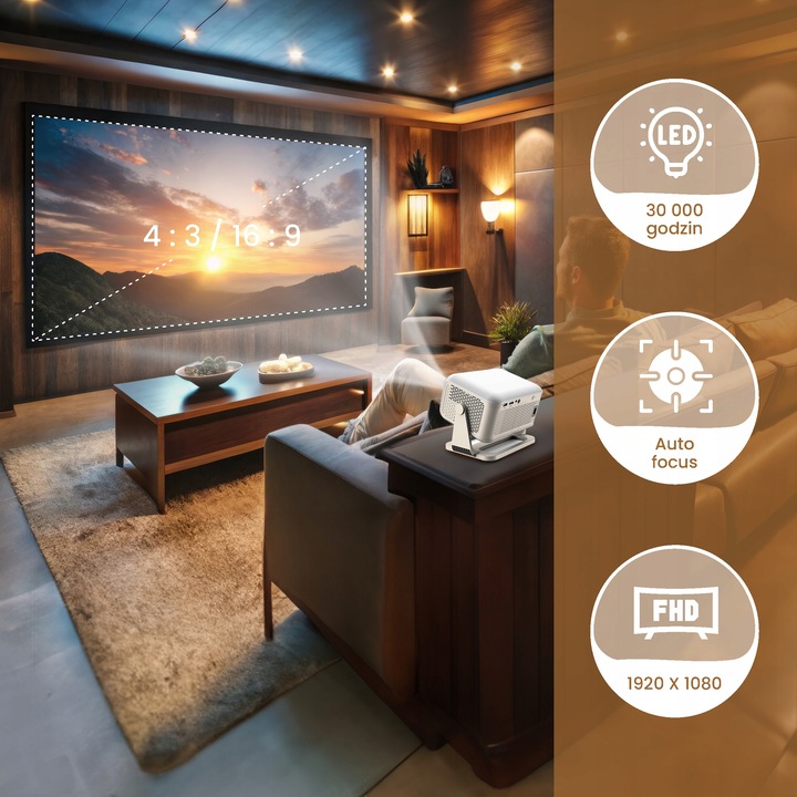 Projektor mini Rzutnik Kiano KVC01 WiFi Android 11 FULL HD 4K Autofocus LED
