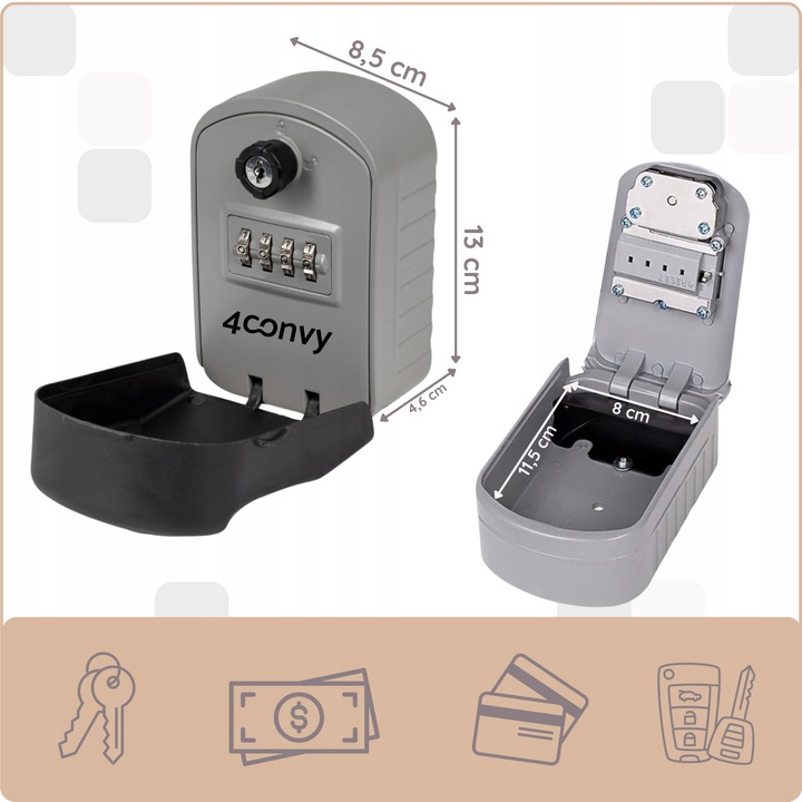 4CONVY sejf klucze zewnętrzny kasetka skrzynka na szyfr kod +KLUCZ AWARYJNY