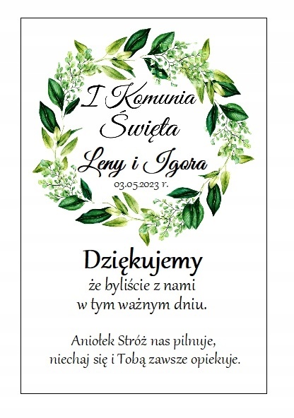 Podziękowanie dla gości breloczek ANIOŁEK KOMUNIA PAMIĄTKA PERSONALIZACJA