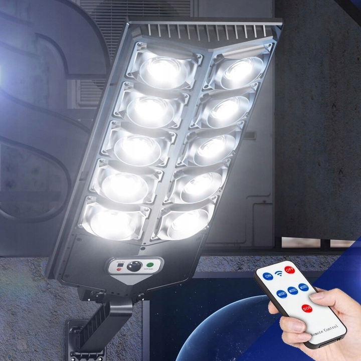 Lampa solarna LED 1000W Latarnia uliczna z czujnik + uchwyt + pilot