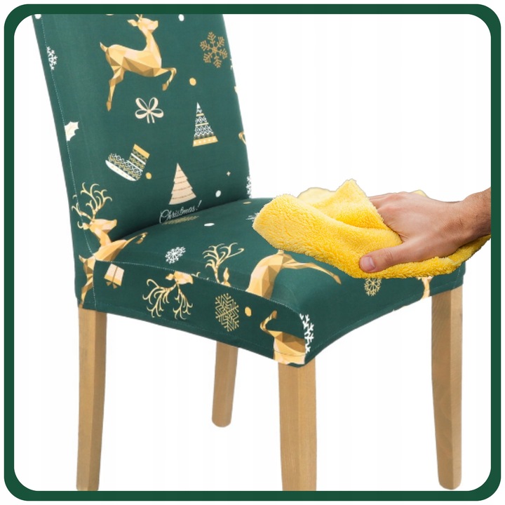 ZESTAW 6 SZT POKROWIEC NA KRZESŁO ZIELONY ŚWIĄTECZNE WZORY ELASTYCZNY