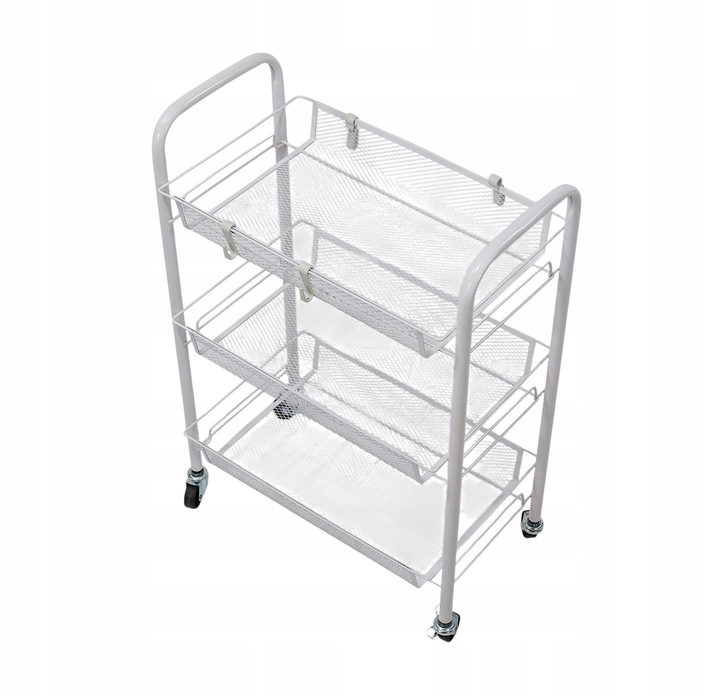 Metalowy wózek wielofunkcyjny 3-poziomowy z kółkami biały regał szafka