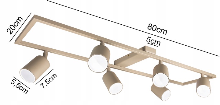 LAMPA SUFITOWA NATYNKOWA 6XGU10 LED SPOT BEŻ ECRU RUCHOMA REFLEKTOR