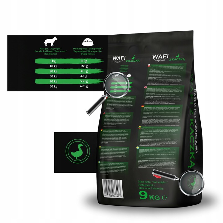 WAFI SUCHA KARMA DLA PSA Z KACZKĄ 42% MIĘSA 9KG