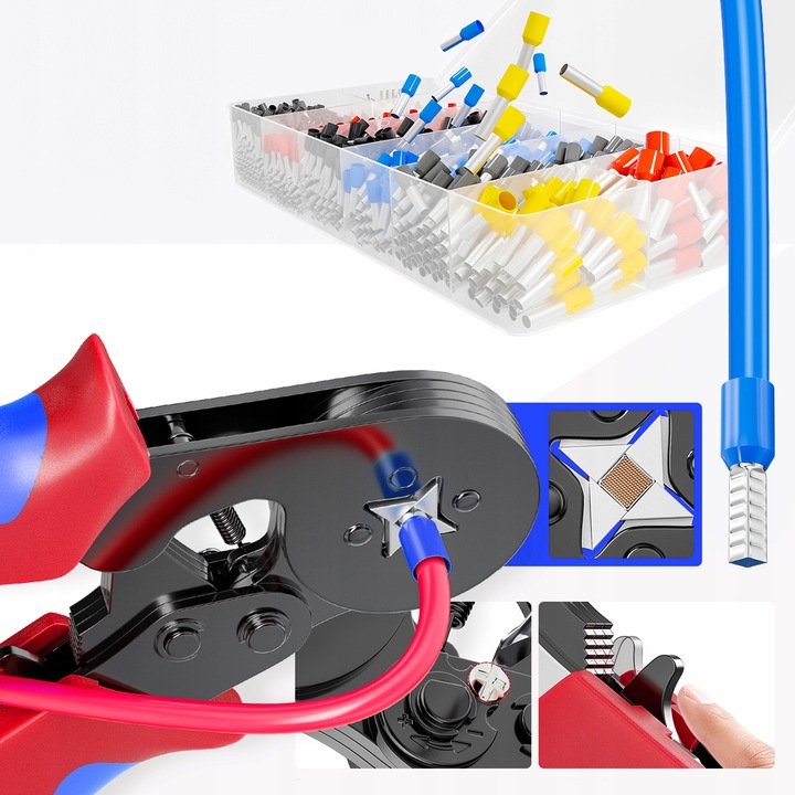 MOCNA Zaciskarka Praska do KONEKTORÓW Końcówek Kabli PRZEWODÓW +500 Tulejek