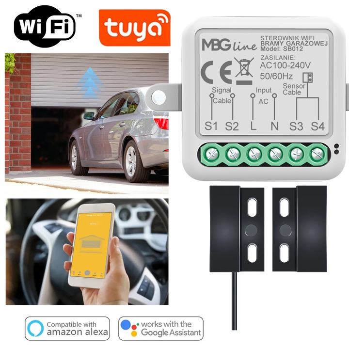 Sterownik Bramy Garażowej Moduł WIFI Bluetooth TUYA SMART + Czujnik