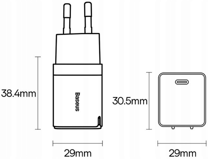 SZYBKA Ładowarka sieciowa zasilacz Baseus GaN3 USB-C typ-C PD 3A 30W