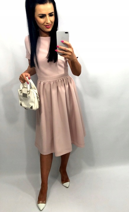 Sukienki Damskie Komunię Chrzciny Wesele Sukienka Elegancka Midi Błękit S