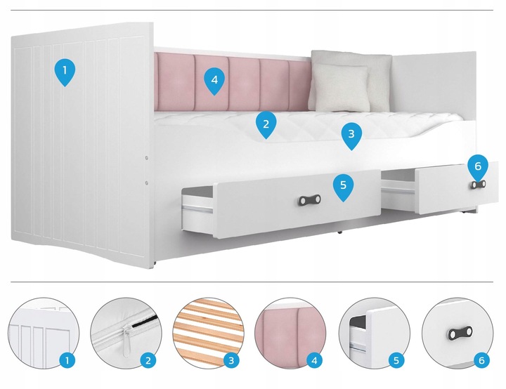 Łóżko tapicerowane rozkładane szuflady HERMES T